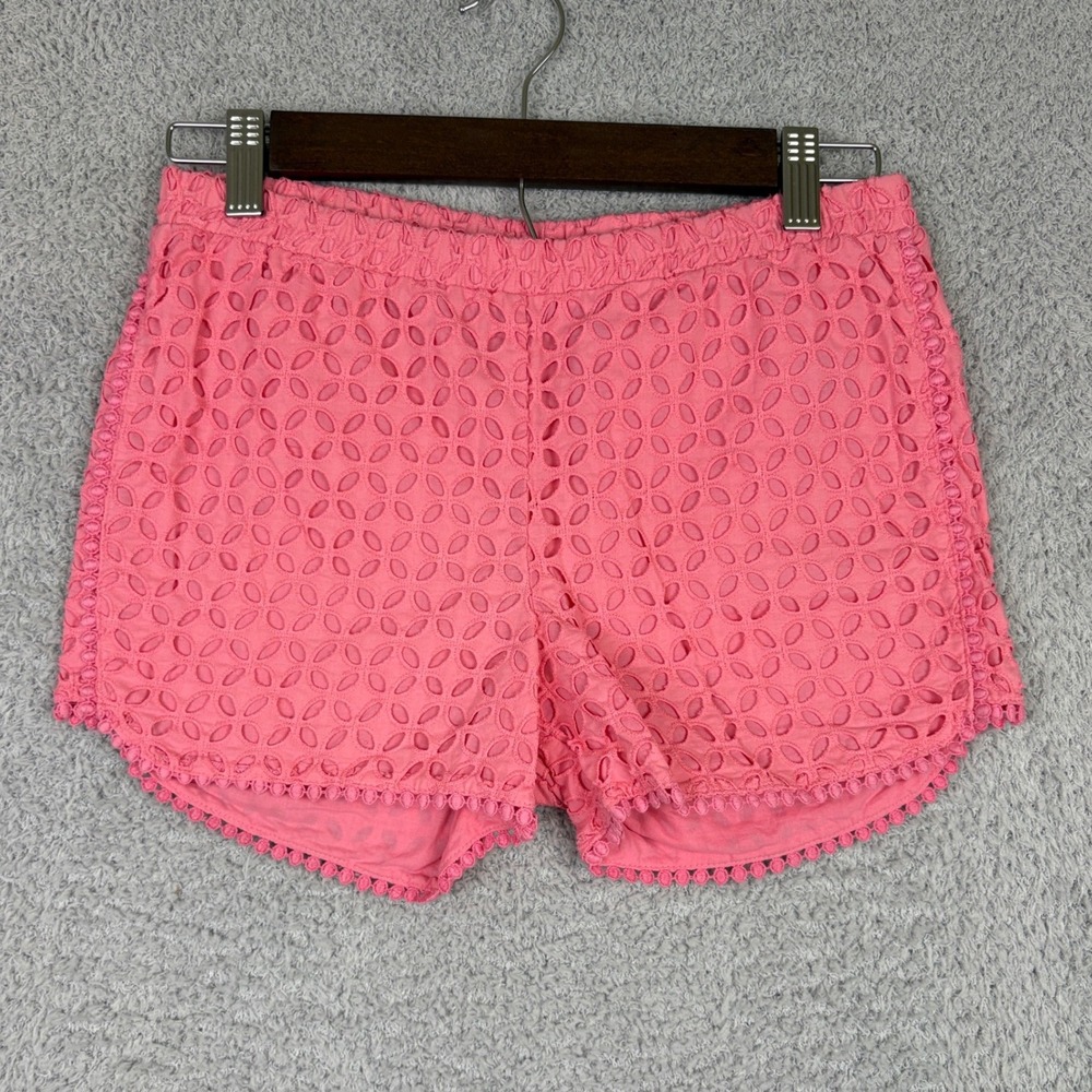 Lilly Pulitzer Shorts Girls Large 10/12 For Target Pink Eyelet Pom Pom Trim
